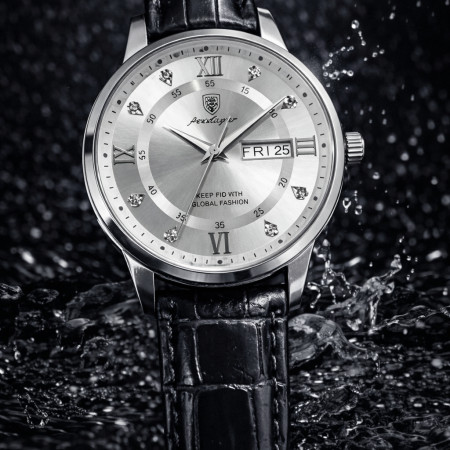 Luxury Brand Sport Leather Luminous Clock - Watch Poedagar Black & White