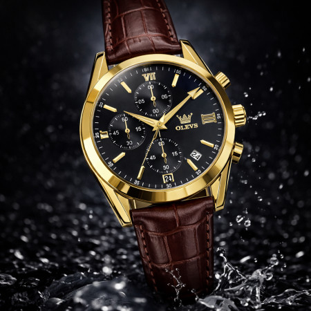 Luxury Brand Sport Leather Luminous Clock - Watch Olive Brown & Black