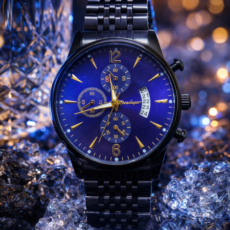 New Quartz Watch Mens Watches Top Brand Luxury Three Eyes Watch Blue