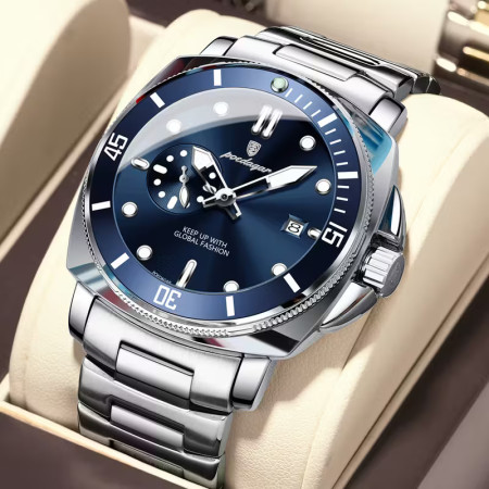 Stylish Quartz movement Dial & Date Function Premium Watch Silver Blue