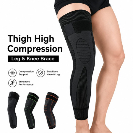 Sport Full Leg Compression Sleeves Knee Braces Support Protector 1pcs Black